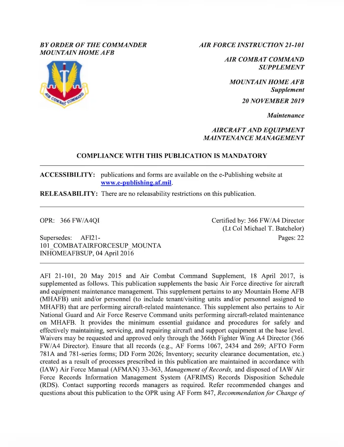 Cover of AFI 21-101 ACC Sup, Aircraft and Equipment Maintenance Management